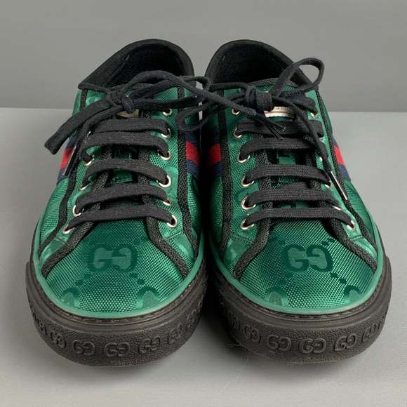 GUCCI Green Red Monogram Nylon Low Top Sneakers - Picture 4 of 8